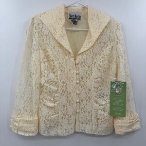 Sheri Martin vintage Top Blazer NEW Cream Lace Collar Elegant Cottage Fairy 6
